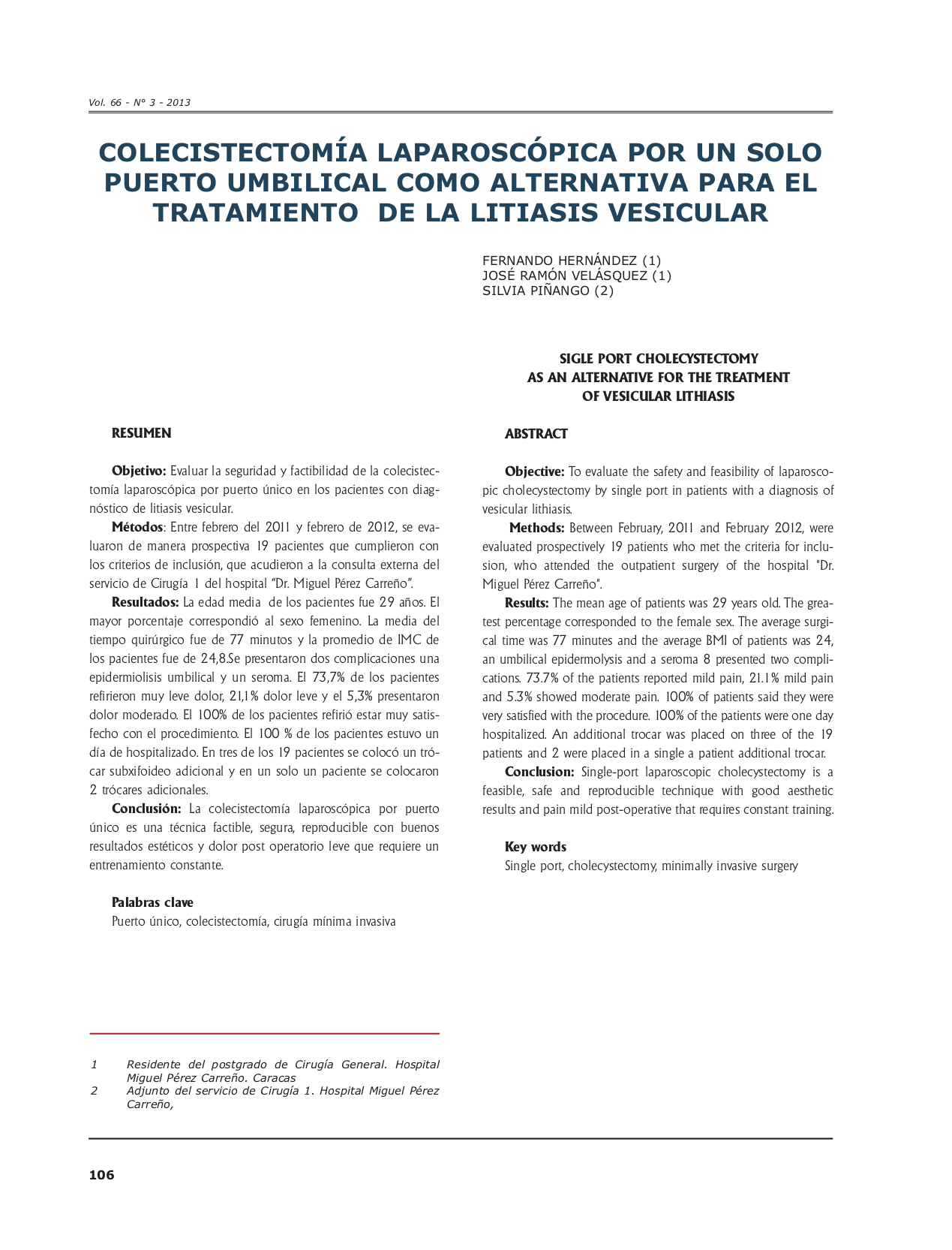 Portada colecistectomia un solo puerto